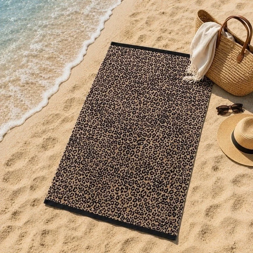 Rachel Zoe Classic Leopard Reversible Beach Towel 100% COTTON NWT Safari Animal